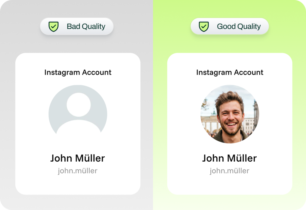 Schlechte Qualität im Vergleich zu einer guten Qualität von Instagram Likes.